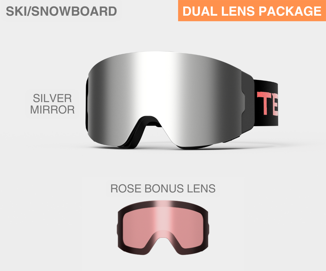 Ski - Silver Mirror, Blk/Red Strap, Rose Bonus Lens