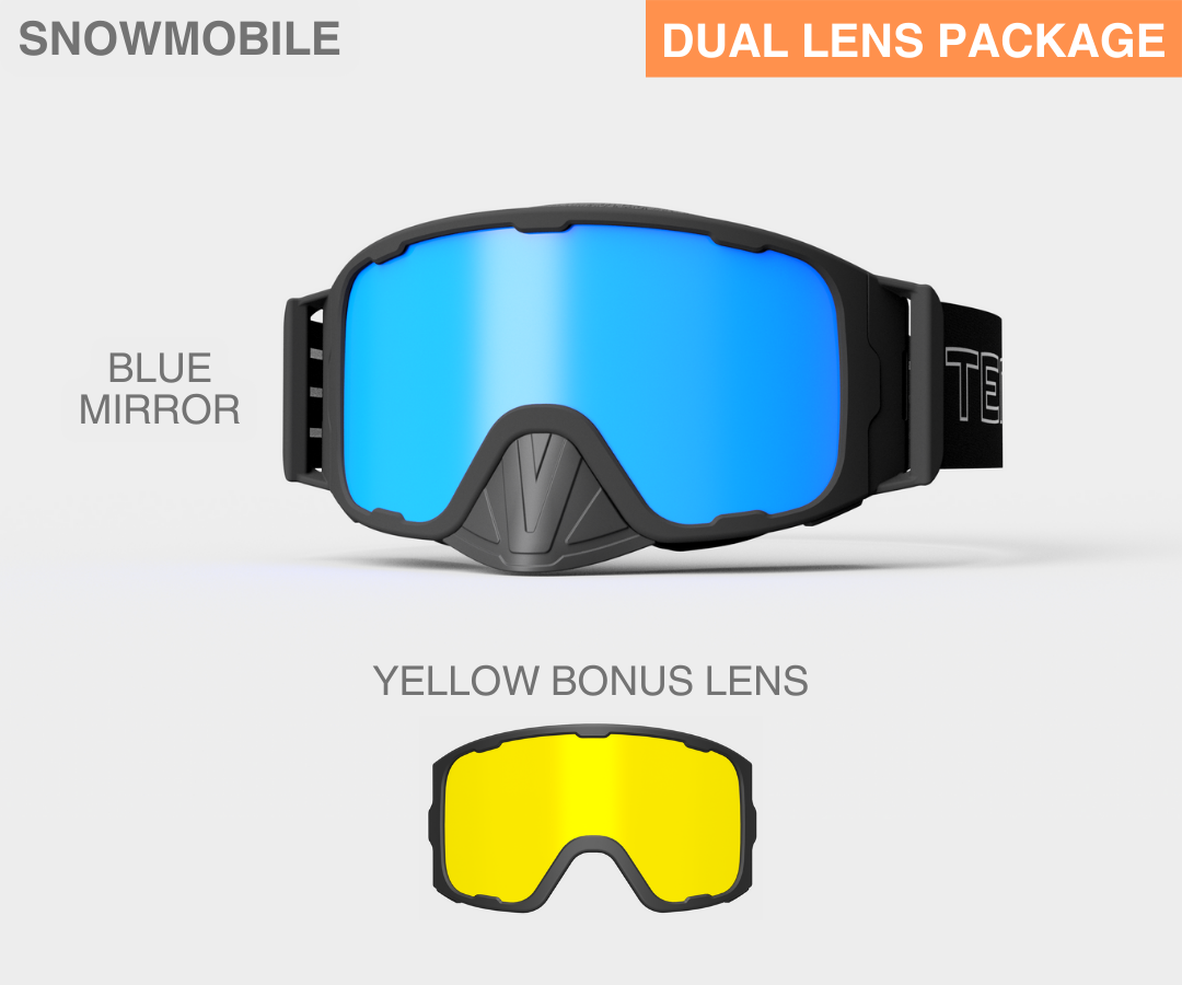 Snowmobile OG - Blue Mirror, Blk/Gray Strap, Yellow Bonus Lens