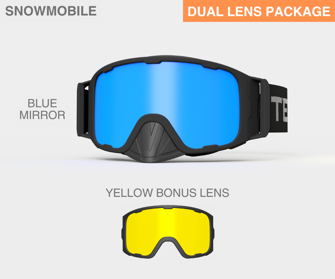 Snowmobile OG - Blue Mirror, Blk/Gray Strap, Yellow Bonus Lens