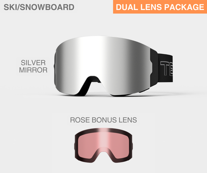 Ski - Silver Mirror, Blk/Red Strap, Rose Bonus Lens
