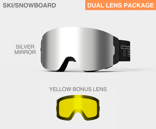 Ski - Silver Mirror, Blk/Gray Strap, Yellow Bonus Lens