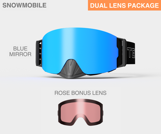 Snowmobile Infinity - Blue Mirror, Blk/Gray Strap, Rose Bonus Lens