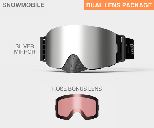 Snowmobile Infinity - Silver Mirror, Blk/Gray Strap,  Rose Bonus Lens