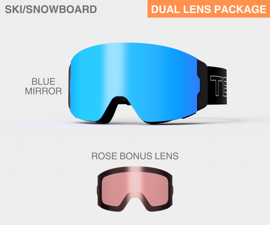 Ski - Blue Mirror, Blk/Gray Strap, Rose Bonus Lens