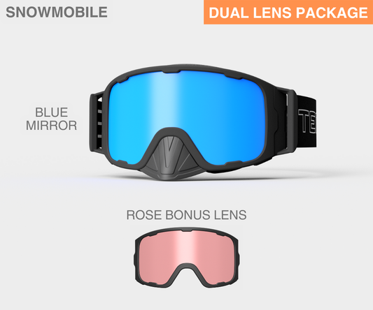Snowmobile OG - Blue Mirror, Blk/Gray Strap, Rose Bonus Lens