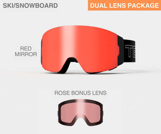 Ski - Red Mirror, Blk/Gray Strap, Rose Bonus Lens