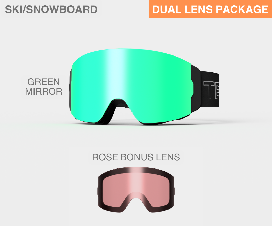 Ski - Green Mirror, Blk/Gray Strap, Rose Bonus Lens